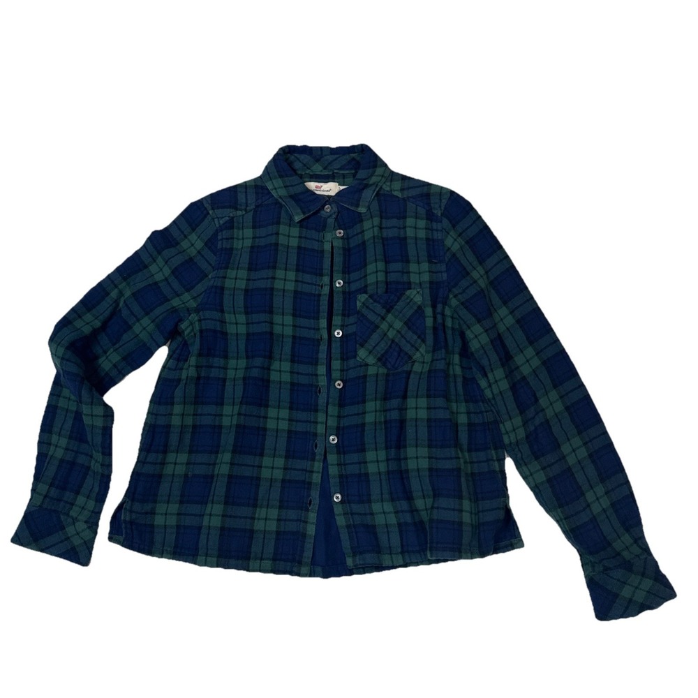 Vineyard Vines Blue Green Plaid Button Front L/S Slim Longshore Shirt Size XS‎
